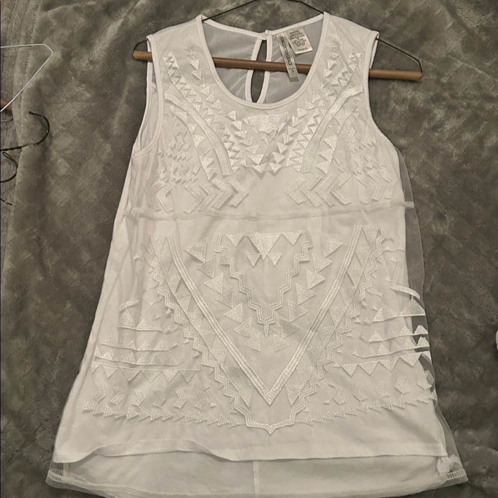 White Sleeveless Embroidered Top